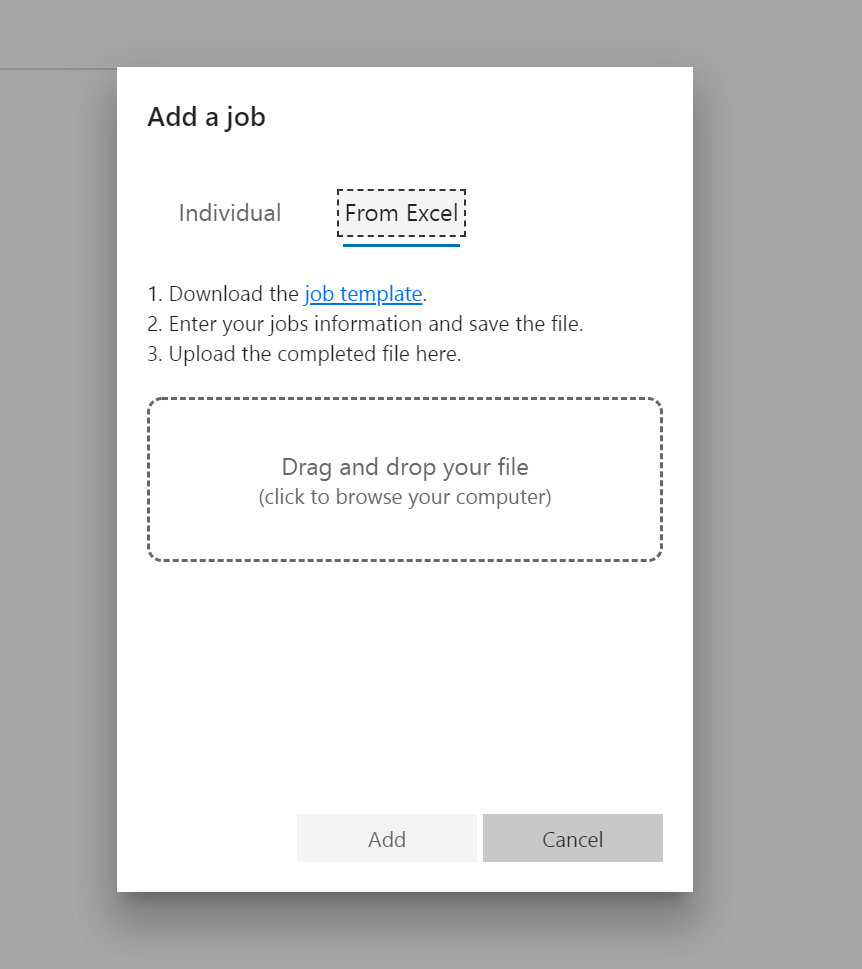 Add a job from excel