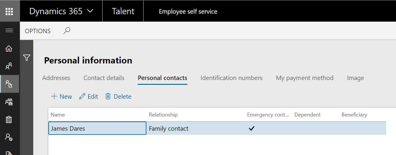 Personal information - Personal contacts
