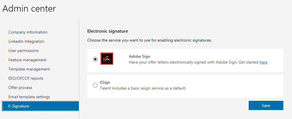 Admin center E-signature