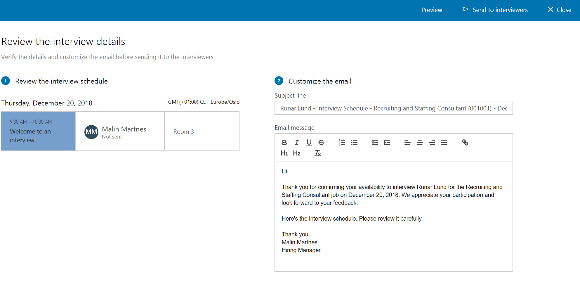 Send summary to interviewers