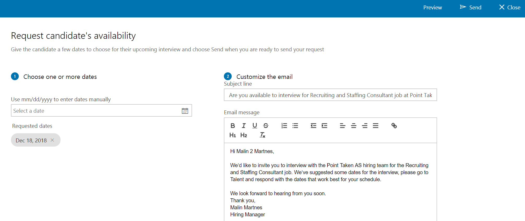 Request candidate availability