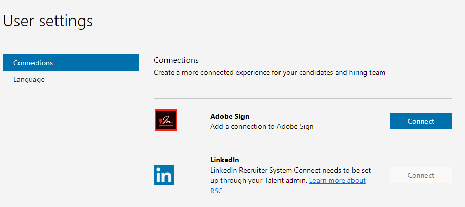 User settings Connections