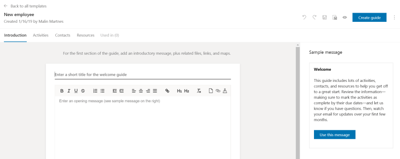 New blank onboarding template