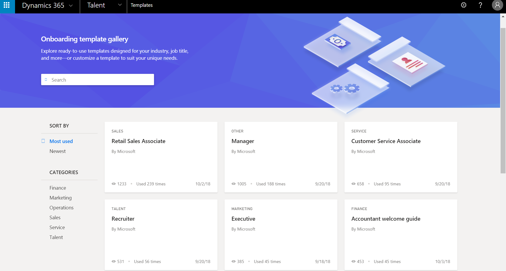 Onboarding template gallery