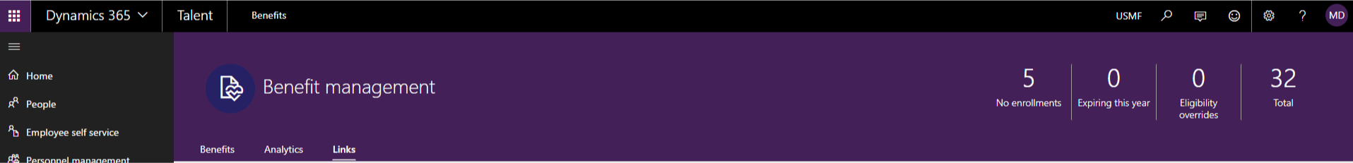 Benefit management workspace - top line