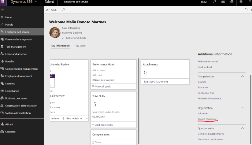 Employee self service page