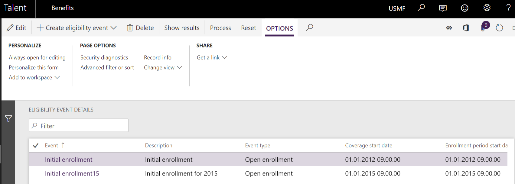 Eligibility event page