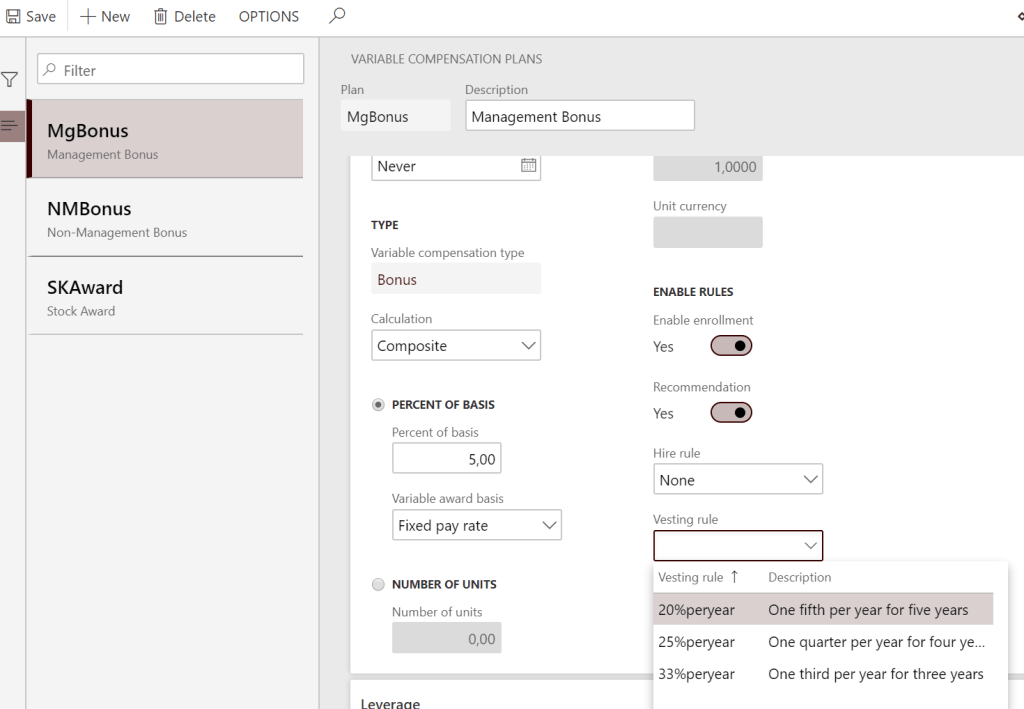 Variable compensation plans chose vesting rule