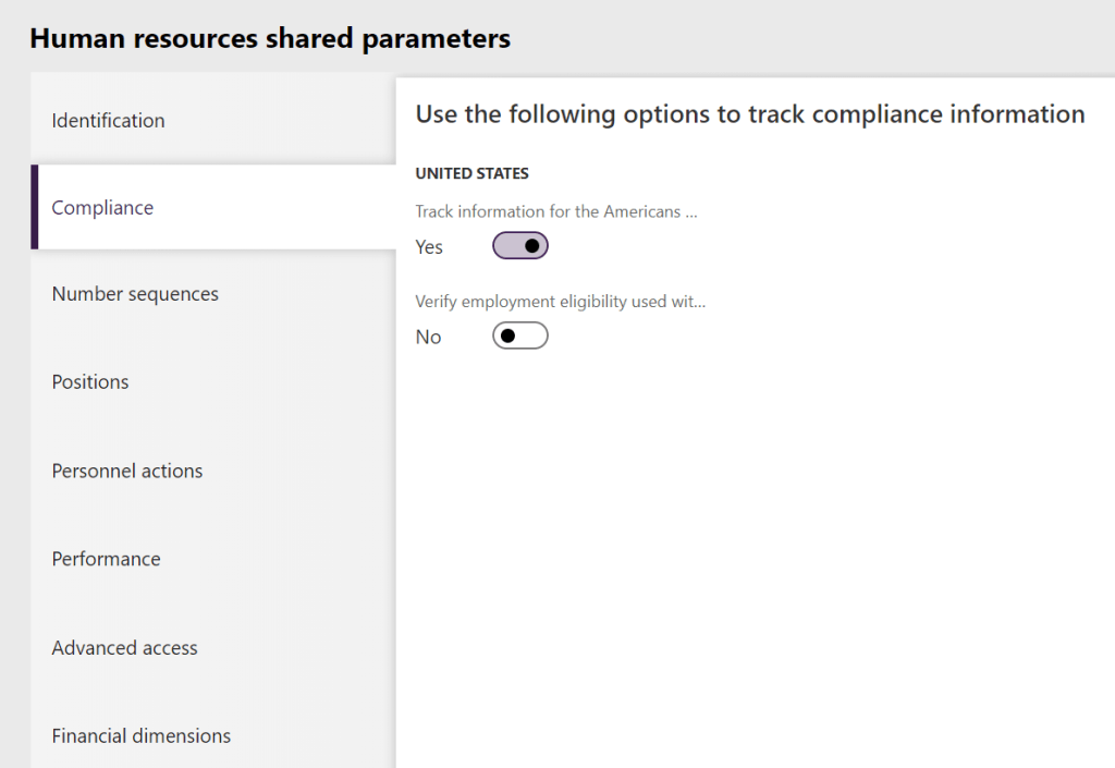 Human resources shared parameters - compliance