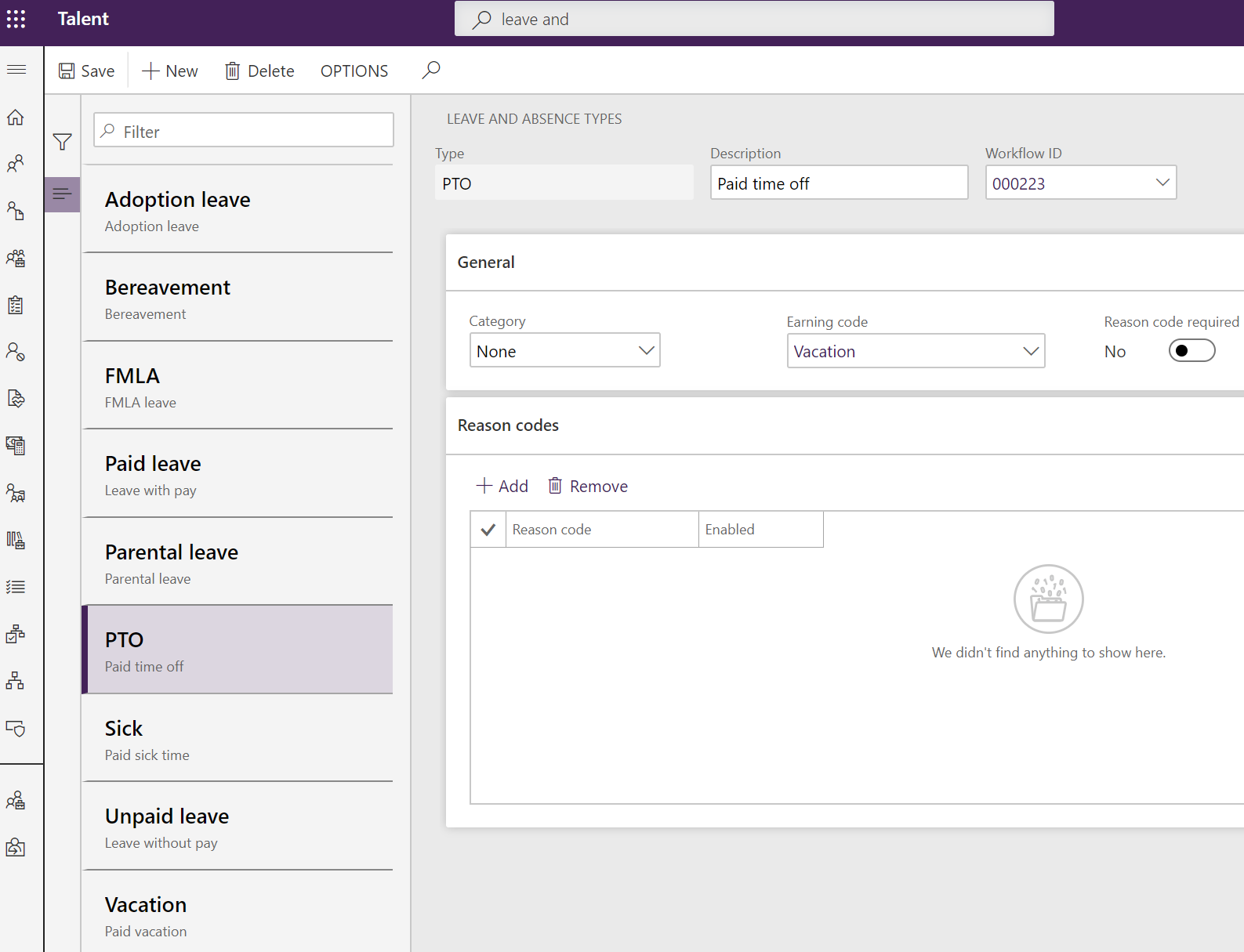 Leave and absence types