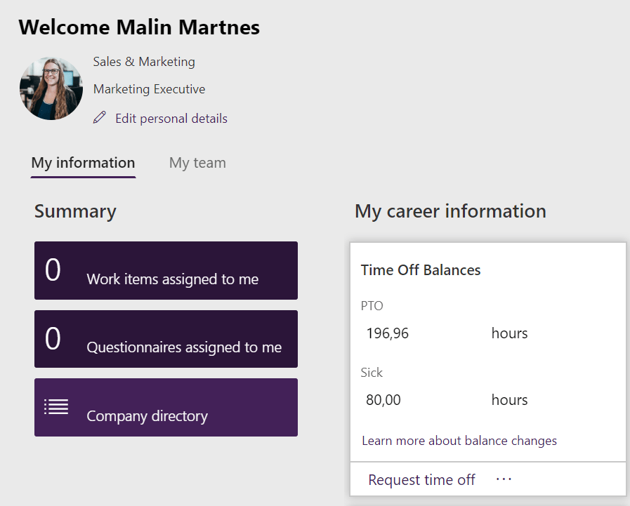 Employee self service page