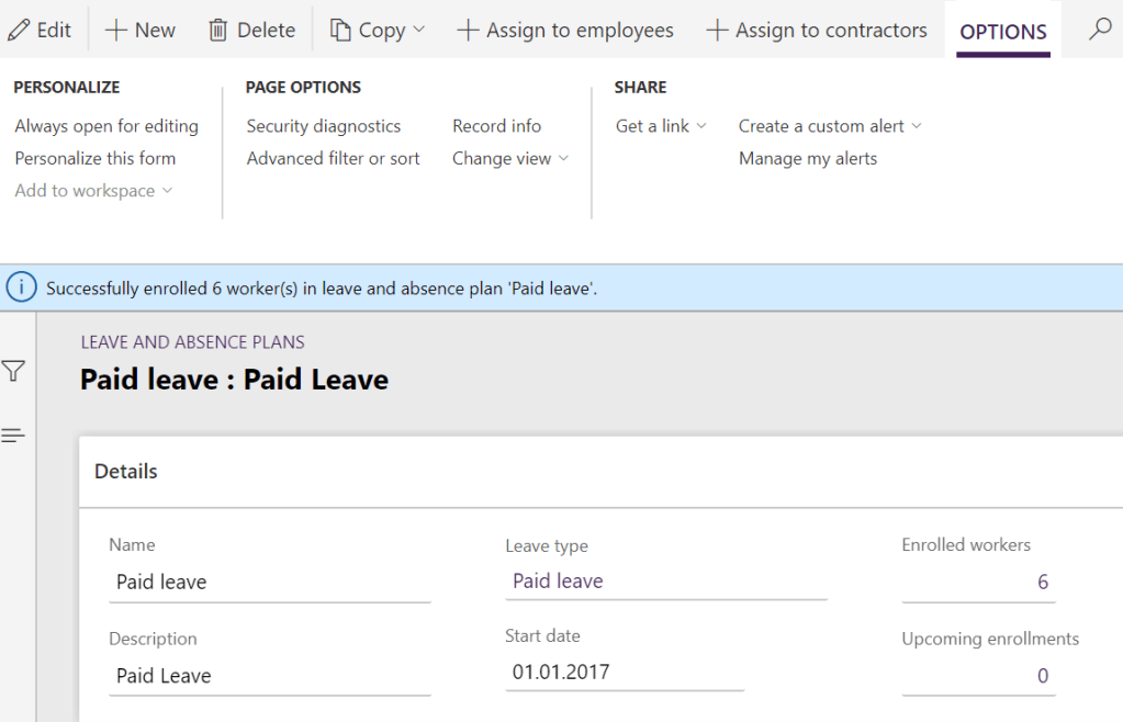 Leave and absence plan with 6 enrolled workers
