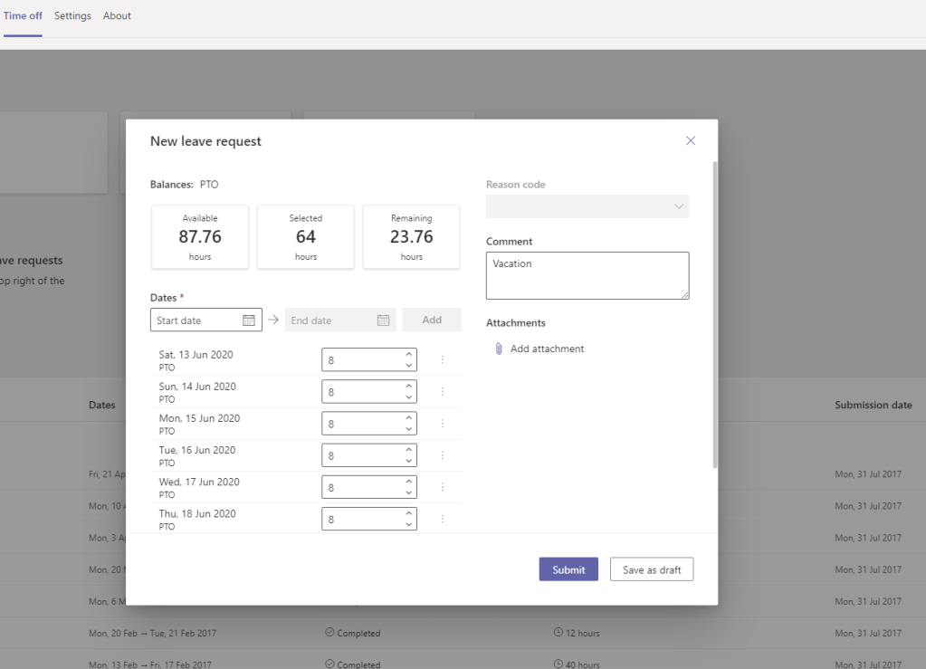 Register information on your time off