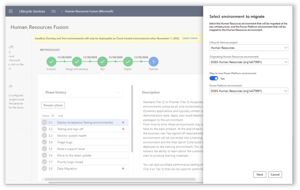 Picture of how the migration will look for D 365 HR to D 365 Finance.