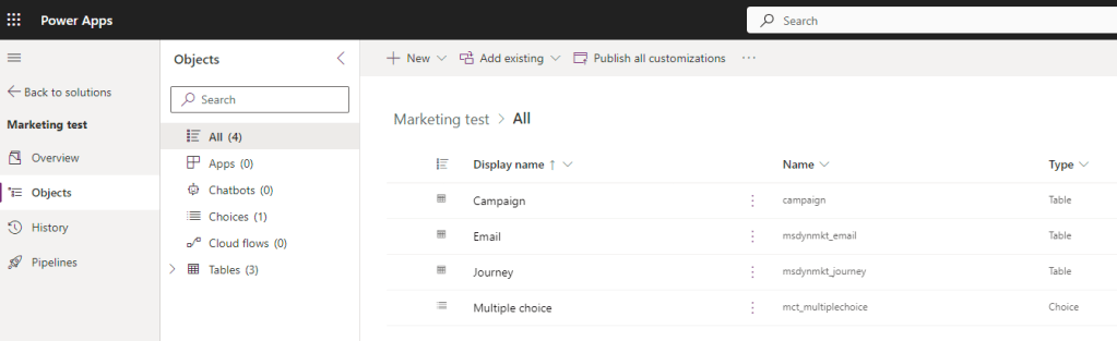 Screenshot of an open solution in make.powerapps.com