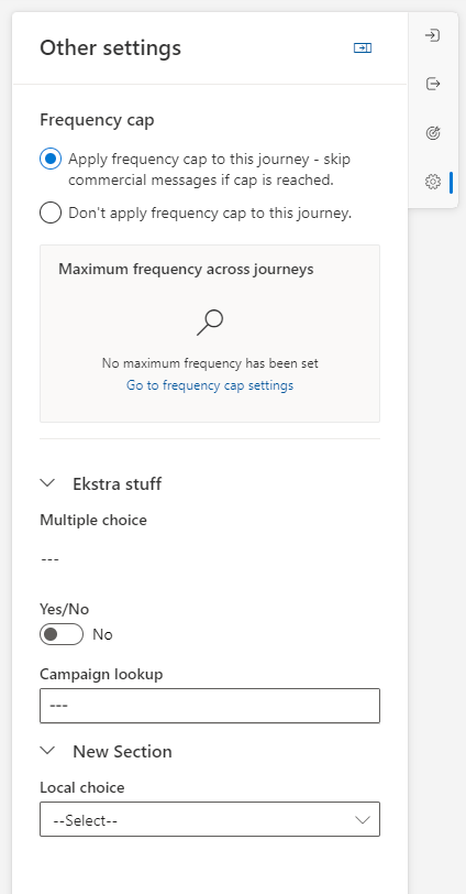 Screenshot of the settings area on a real-time journey with the new columns added