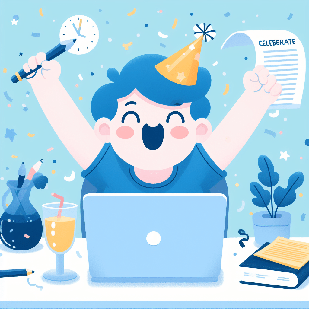 Picture of a person celebrating finishing writing a very long post