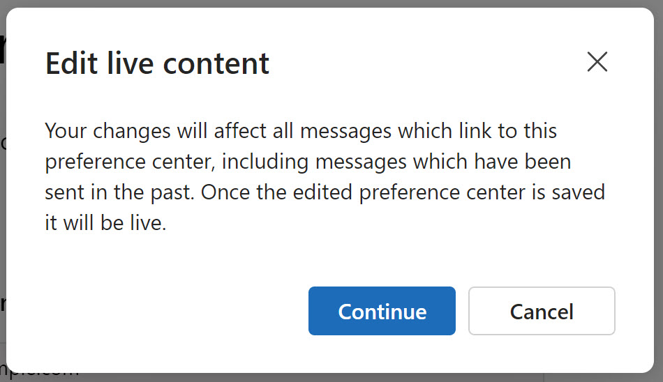 Screenshot of warning to edit the live form