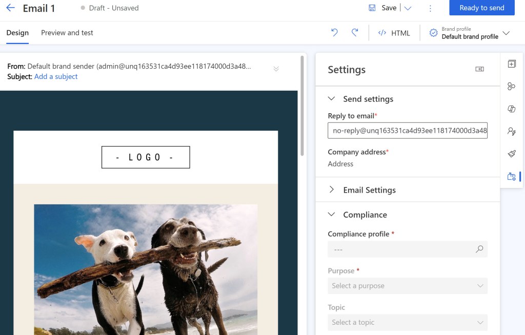 Screenshot of compliance in a real-time email