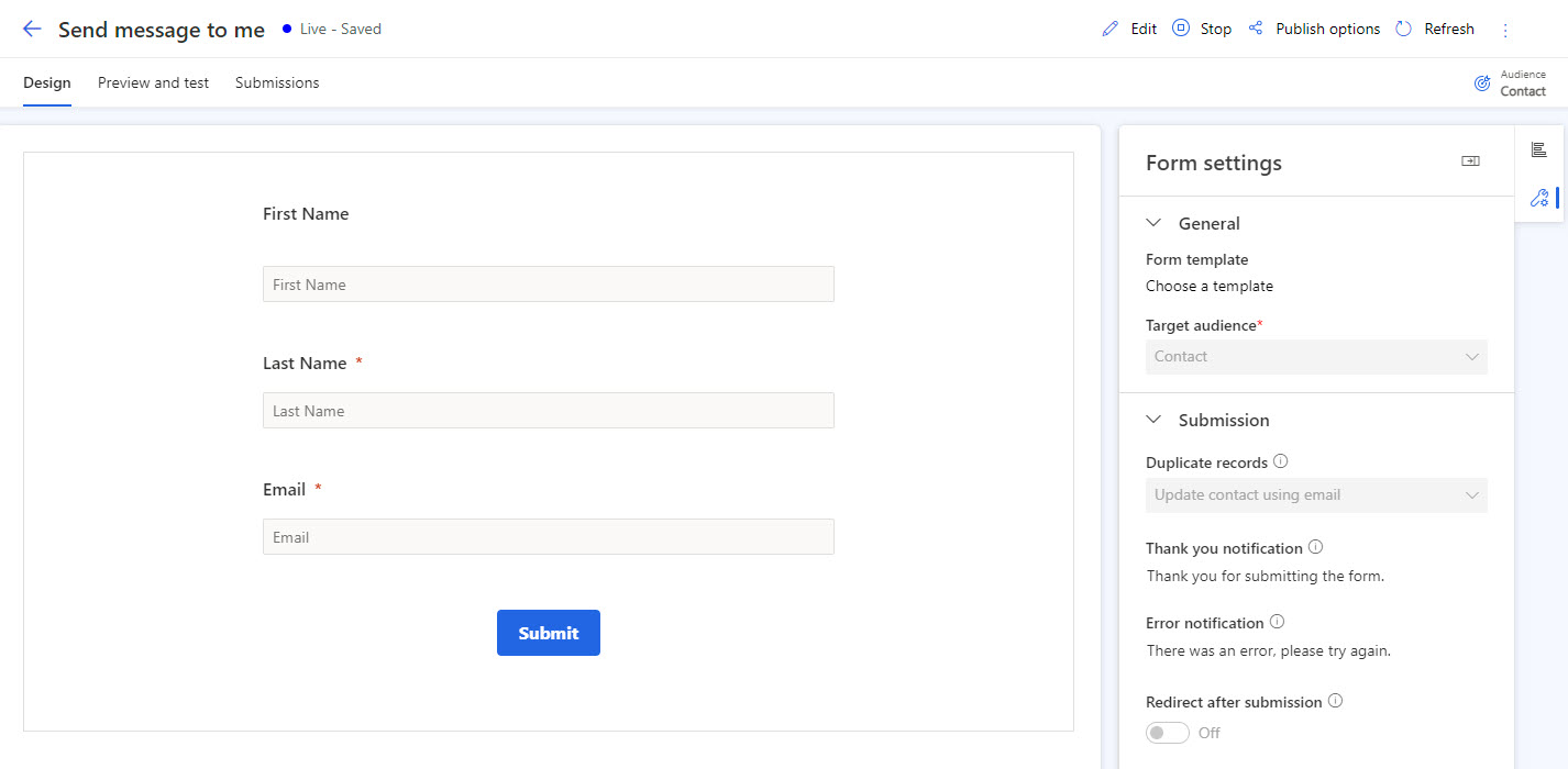 Rtm Form Send an email when a contact submits a form in Customer Insights ...
