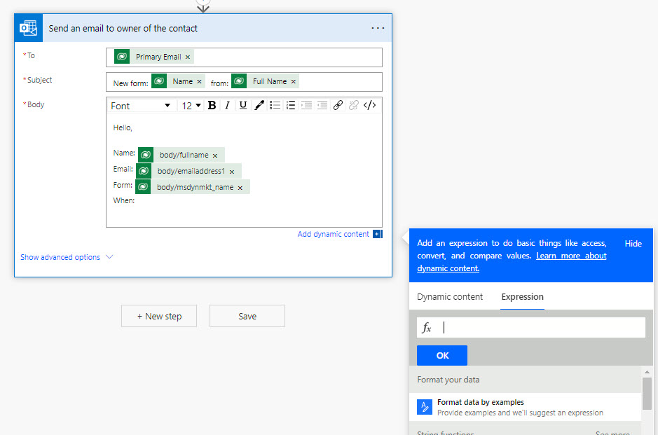 Send Data Format Send an email when a contact submits a form in Customer Insights ...
