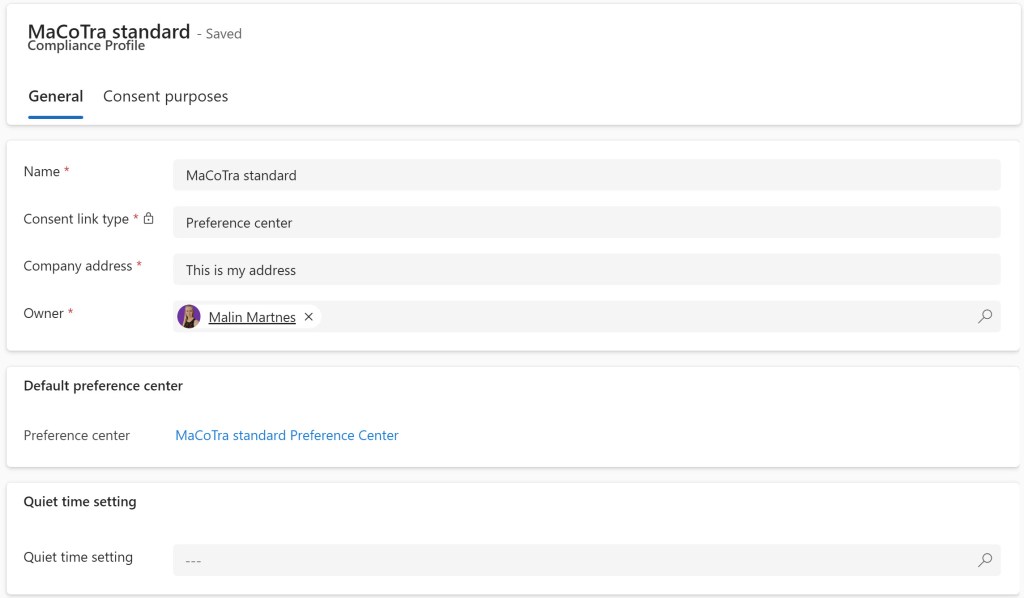 Screenshot of MaCoTra standard compliance profile